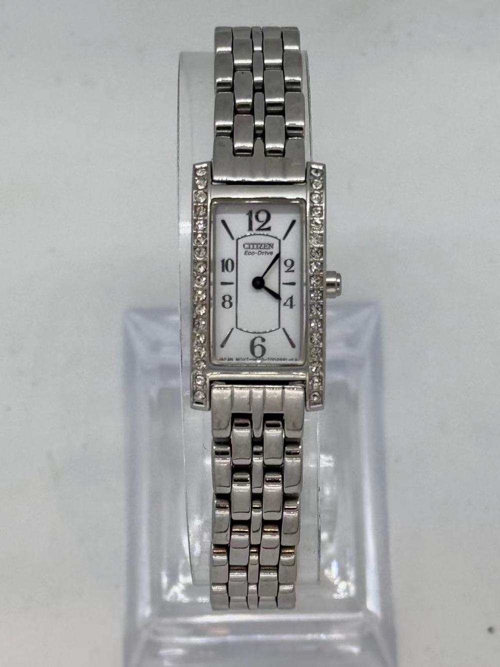 Vintage Citizen Eco-Drive Women Watch 15mm Rectangular Crystal Accent Runs